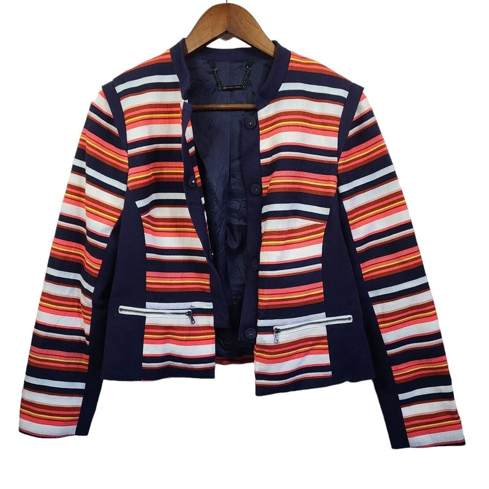 Trina Turk Striped Cotton Snap Closure Blazer Size 4